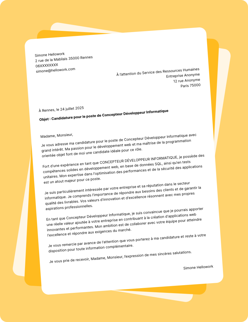 Exemple lettre de motivation Concepteur développeur informatique