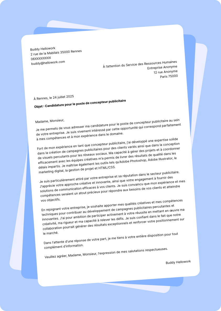Exemple lettre de motivation Concepteur publicitaire