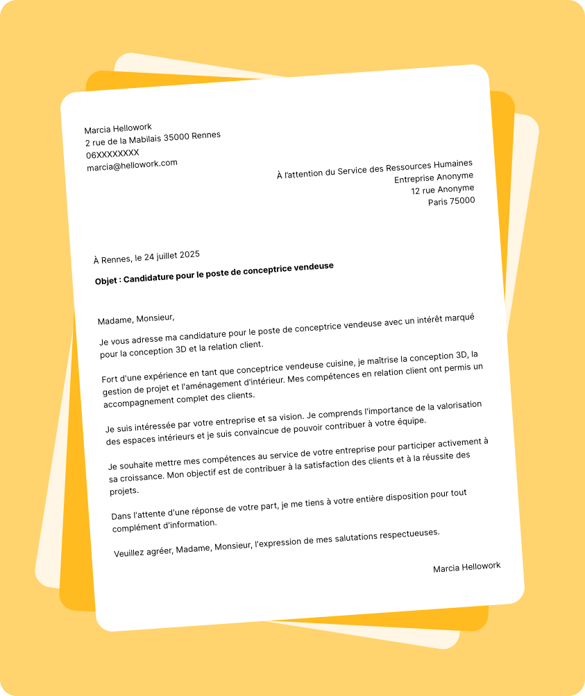 Exemple lettre de motivation Concepteur vendeur