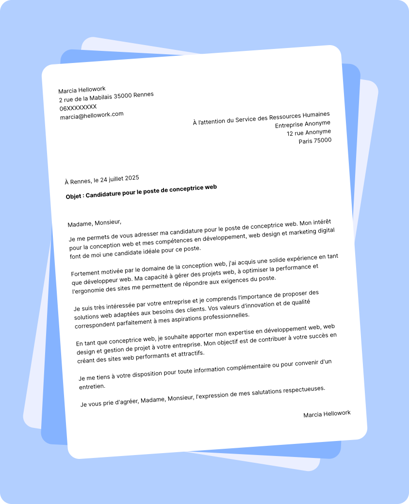 Modèle lettre de motivation Concepteur web Exemple lettre de motivation Concepteur web