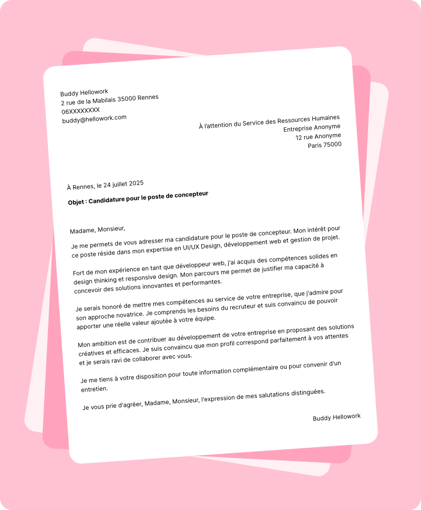 Exemple lettre de motivation Concepteur