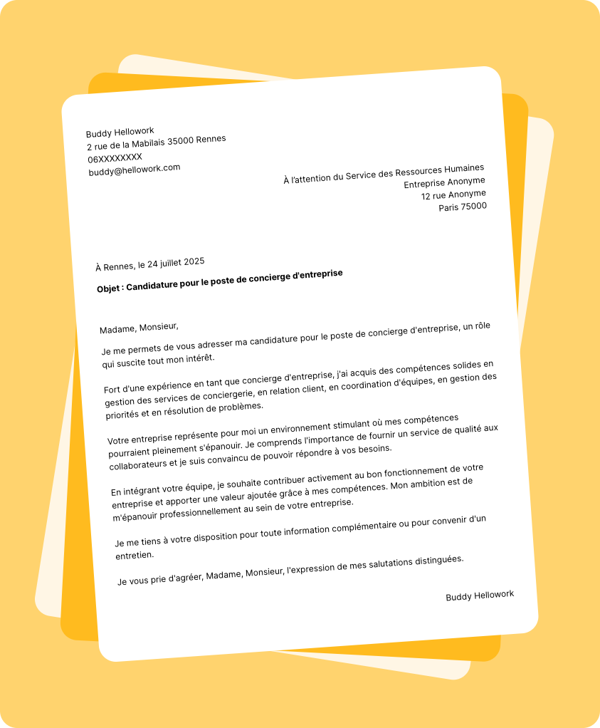 Exemple lettre de motivation Concierge d'entreprise