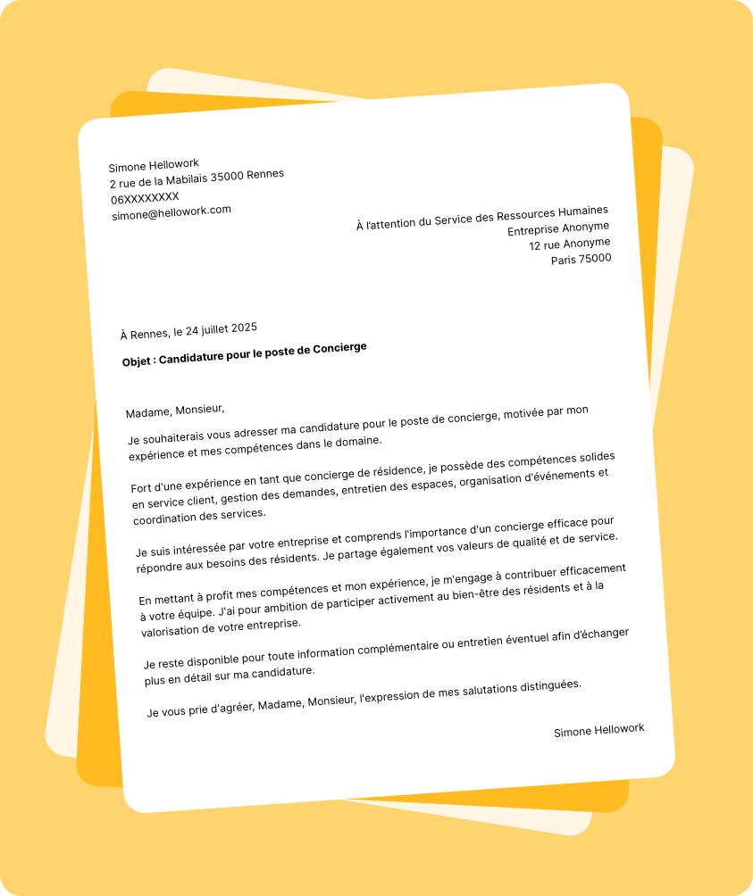 Exemple lettre de motivation Concierge