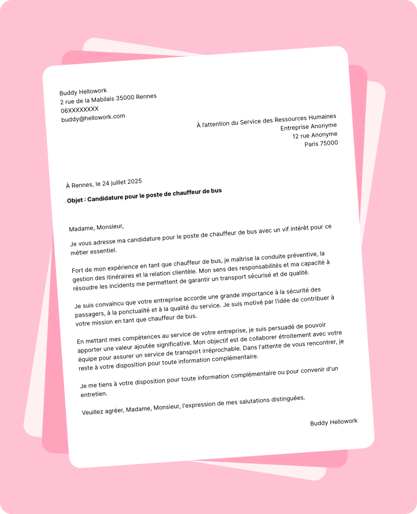 Modèle lettre de motivation Chauffeur de bus Exemple lettre de motivation Chauffeur de bus