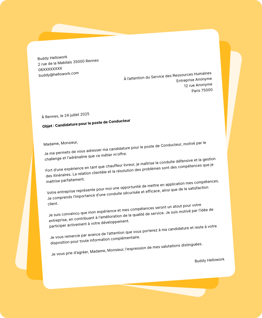 Exemple lettre de motivation Conducteur