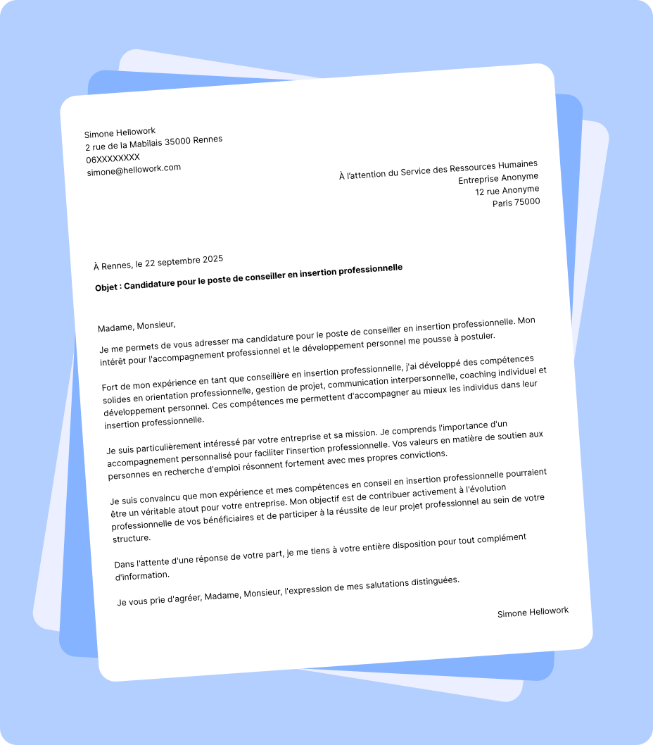 Modèle lettre de motivation Conseiller en insertion professionnelle Exemple lettre de motivation Conseiller en insertion professionnelle