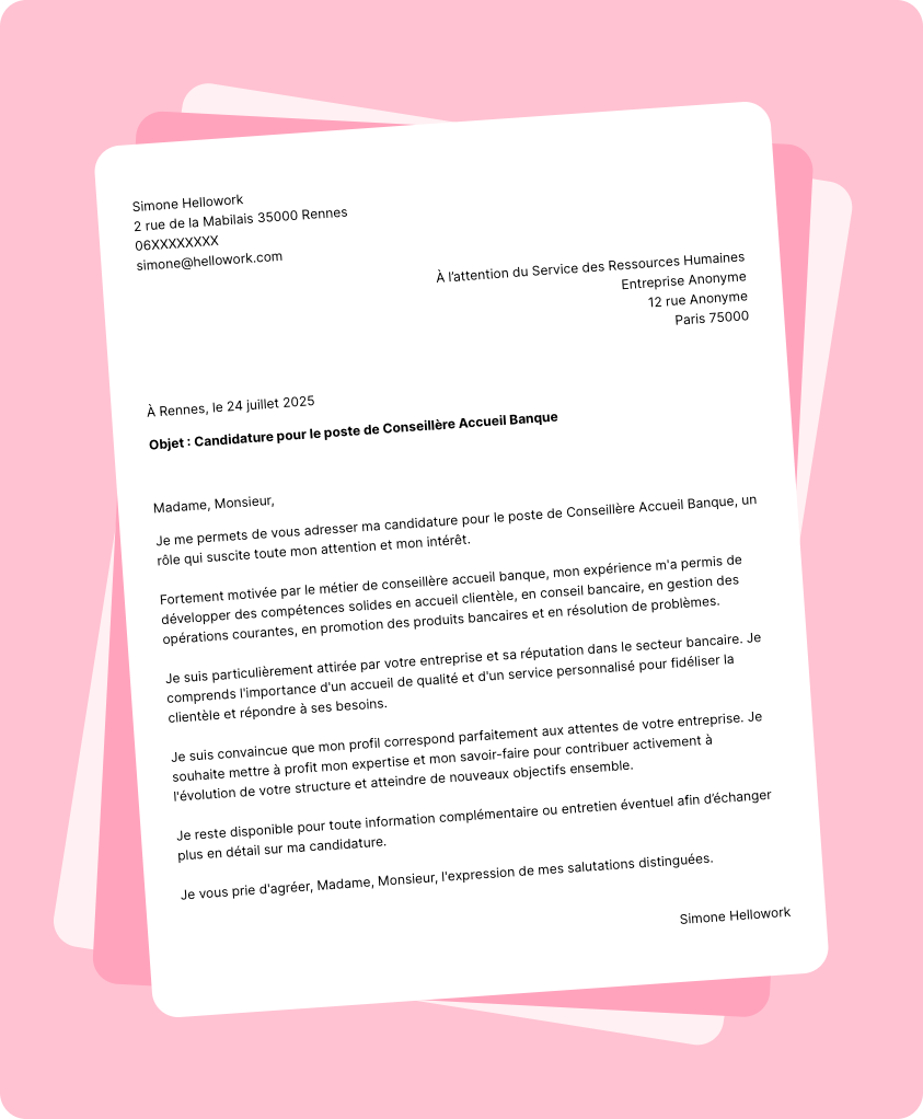 Exemple lettre de motivation Conseiller accueil banque