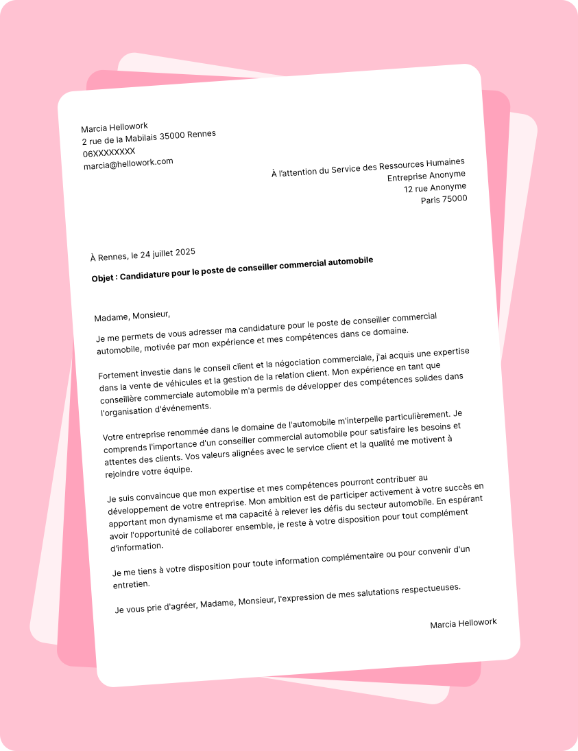 Exemple lettre de motivation Conseiller commercial automobile