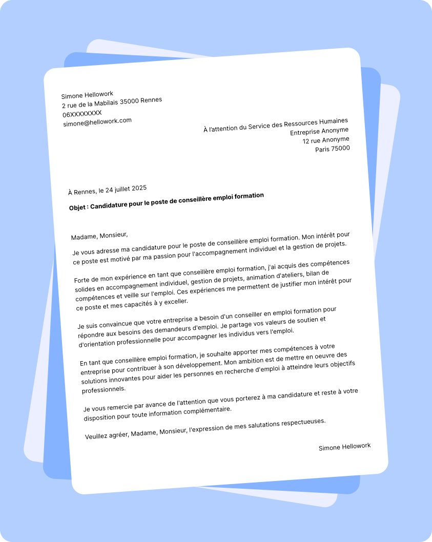 Exemple lettre de motivation Conseiller emploi formation