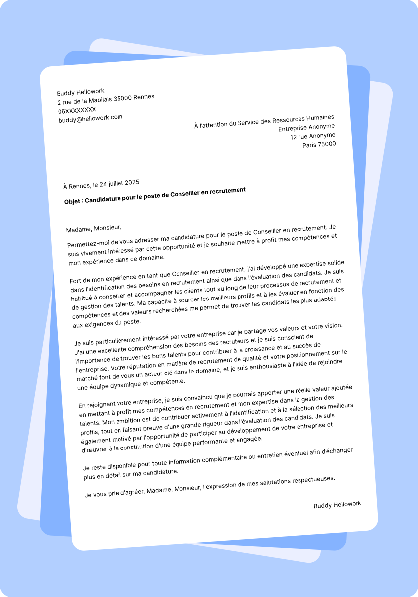 Exemple lettre de motivation Conseiller en recrutement