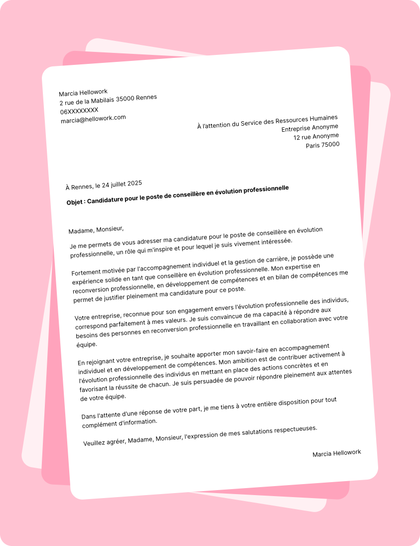 Exemple lettre de motivation Conseiller en évolution professionnelle