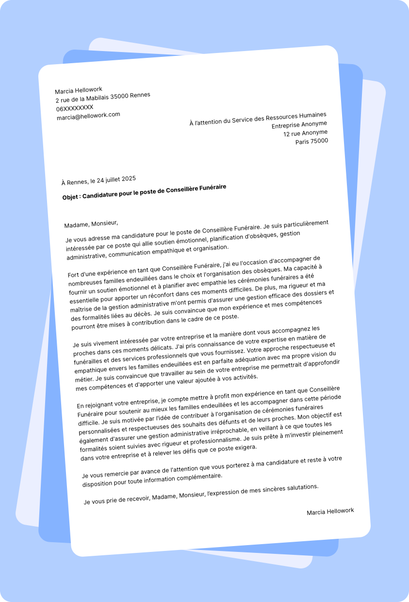 Exemple lettre de motivation Conseiller funéraire