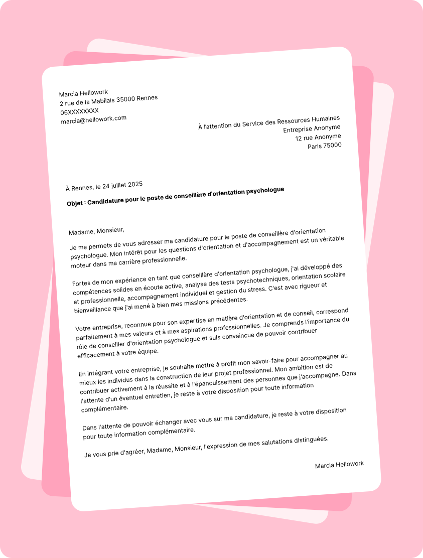 Modèle lettre de motivation Conseiller d'orientation psychologue Exemple lettre de motivation Conseiller d'orientation psychologue