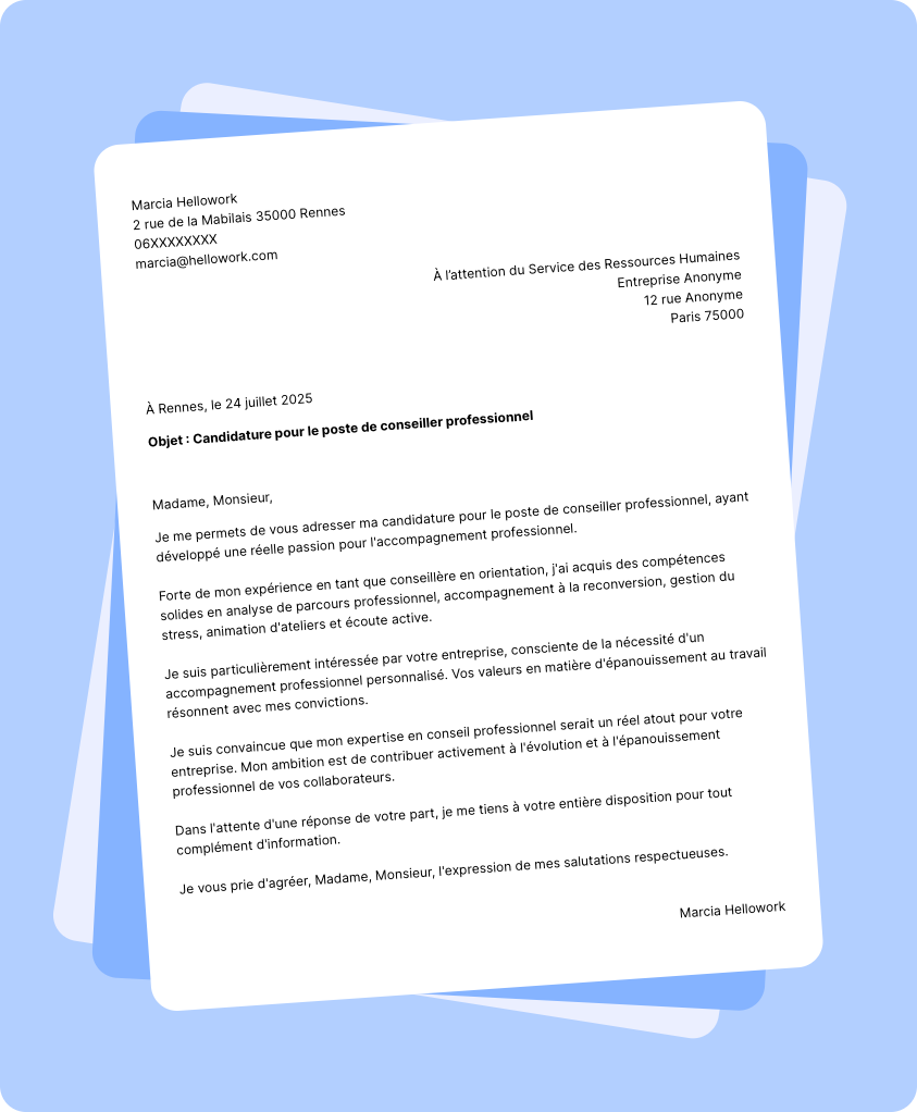 Exemple lettre de motivation Conseiller professionnel