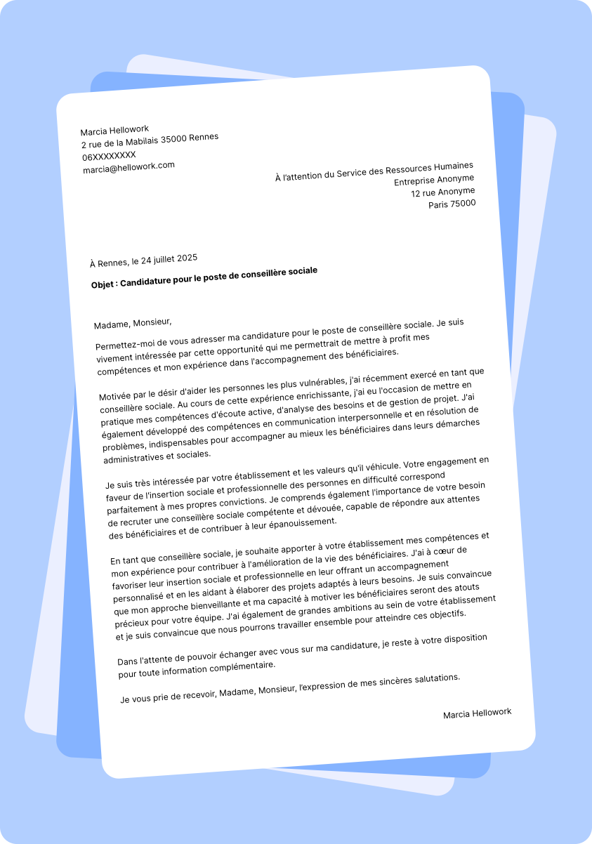 Exemple lettre de motivation Conseiller social