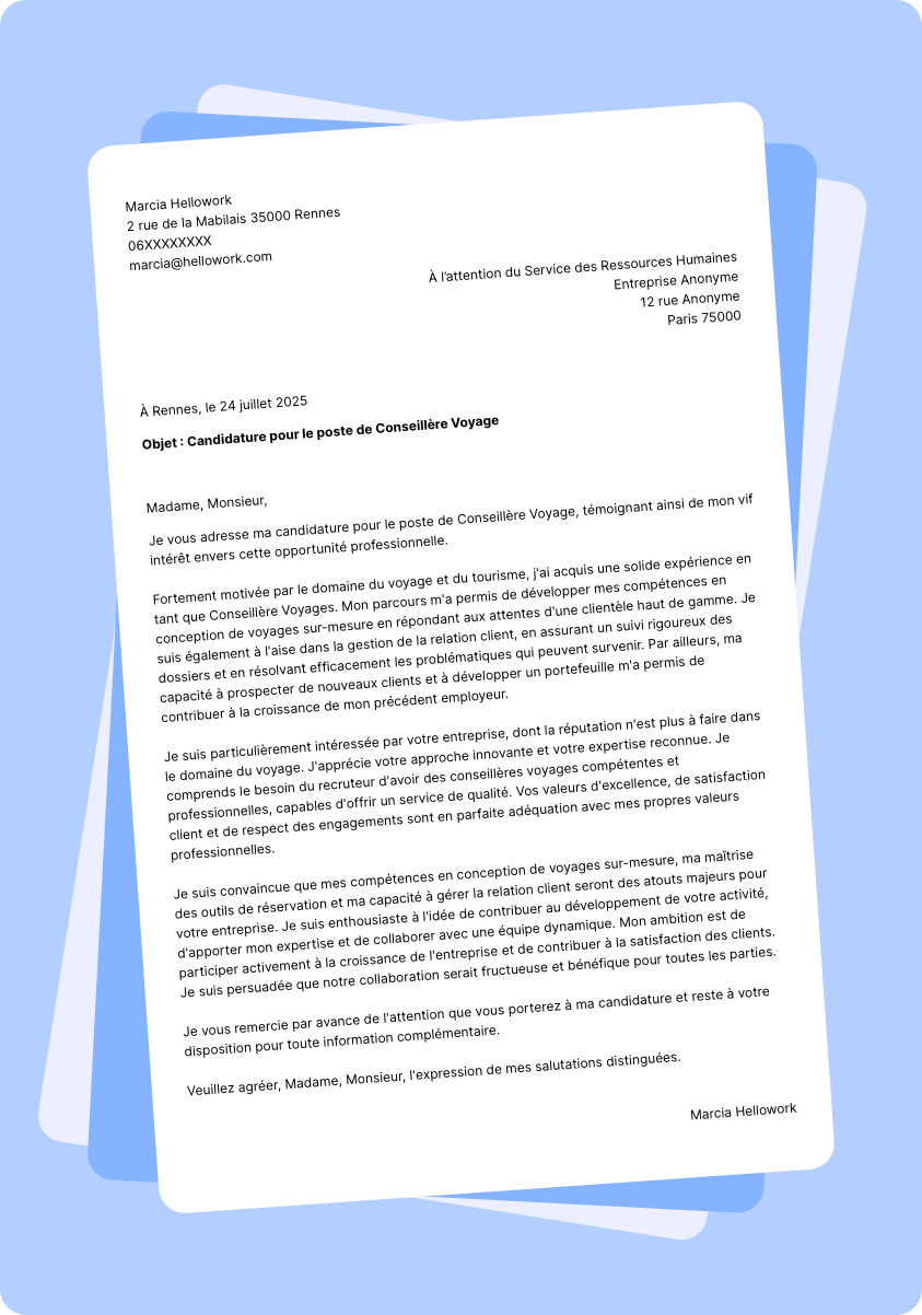 Modèle lettre de motivation Conseiller de voyages Exemple lettre de motivation Conseiller de voyages
