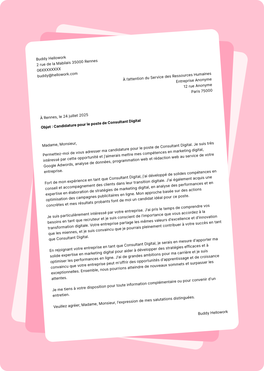 Modèle lettre de motivation Consultant digital Exemple lettre de motivation Consultant digital
