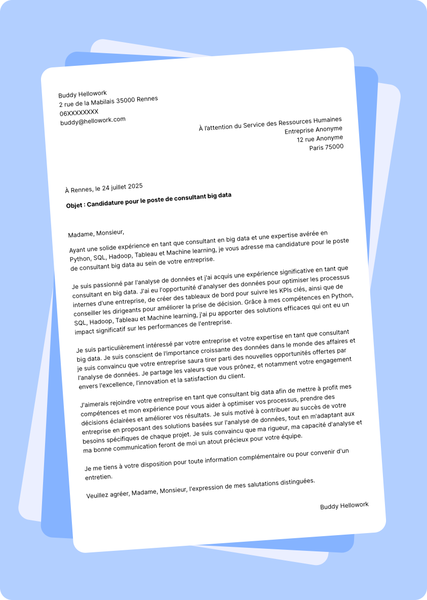 Exemple lettre de motivation Consultant big data