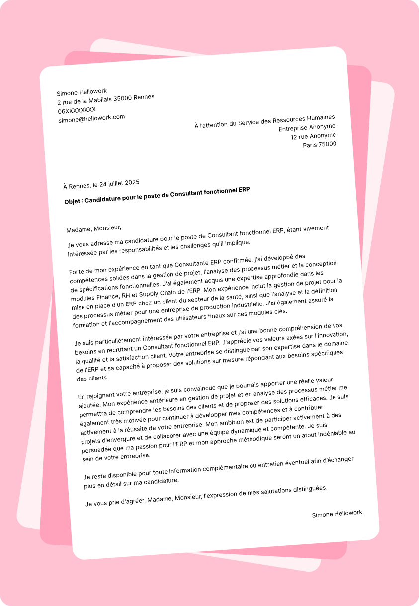 Exemple lettre de motivation Consultant ERP
