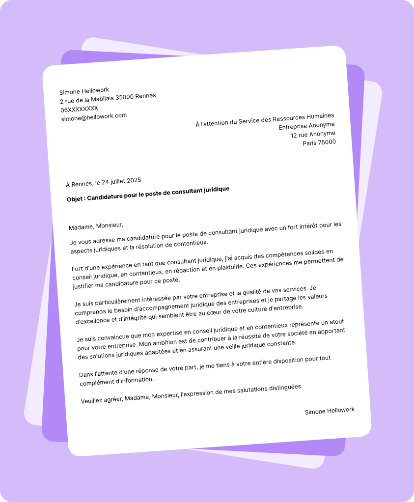 Exemple lettre de motivation Consultant juridique
