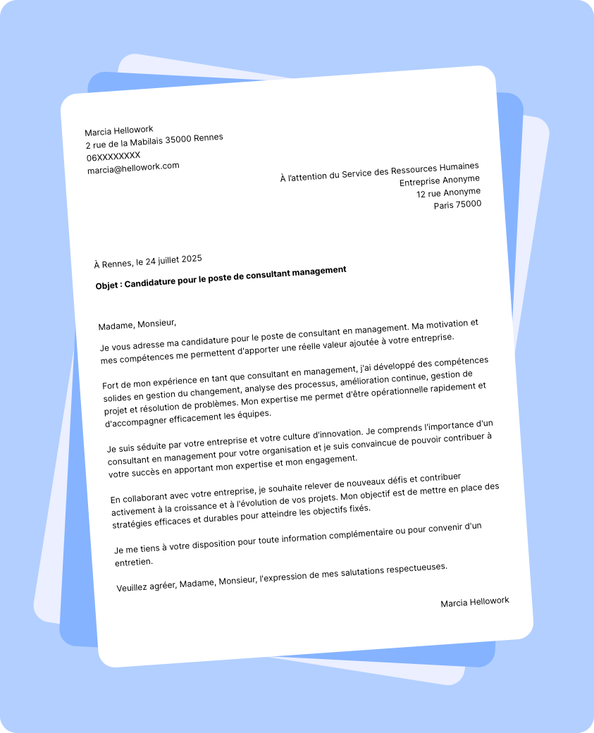Exemple lettre de motivation Consultant management