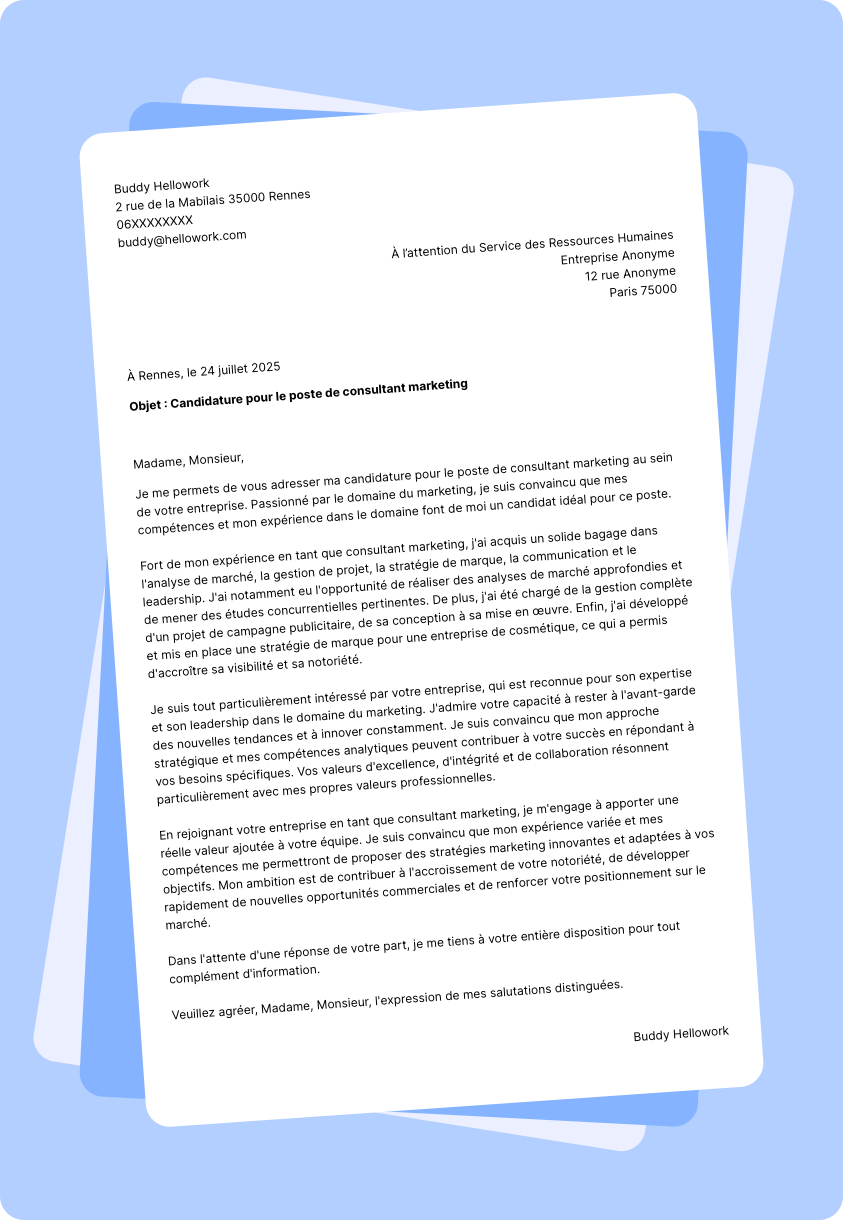 Modèle lettre de motivation Consultant marketing Exemple lettre de motivation Consultant marketing