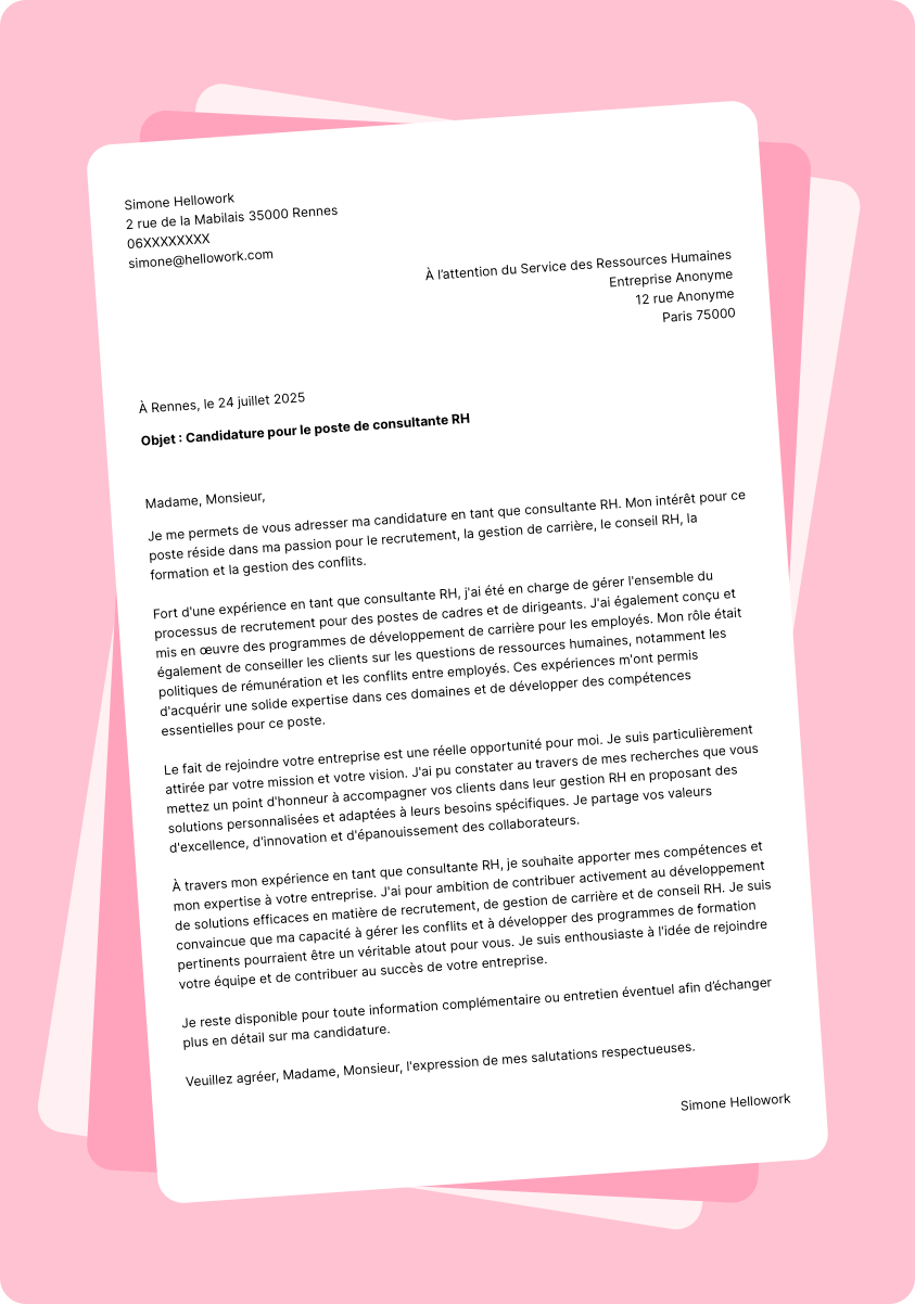 Exemple lettre de motivation Consultant RH