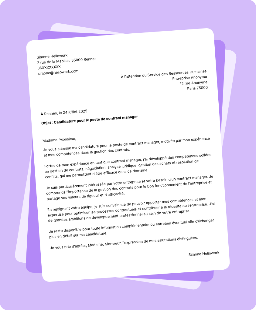 Exemple lettre de motivation Contract manager