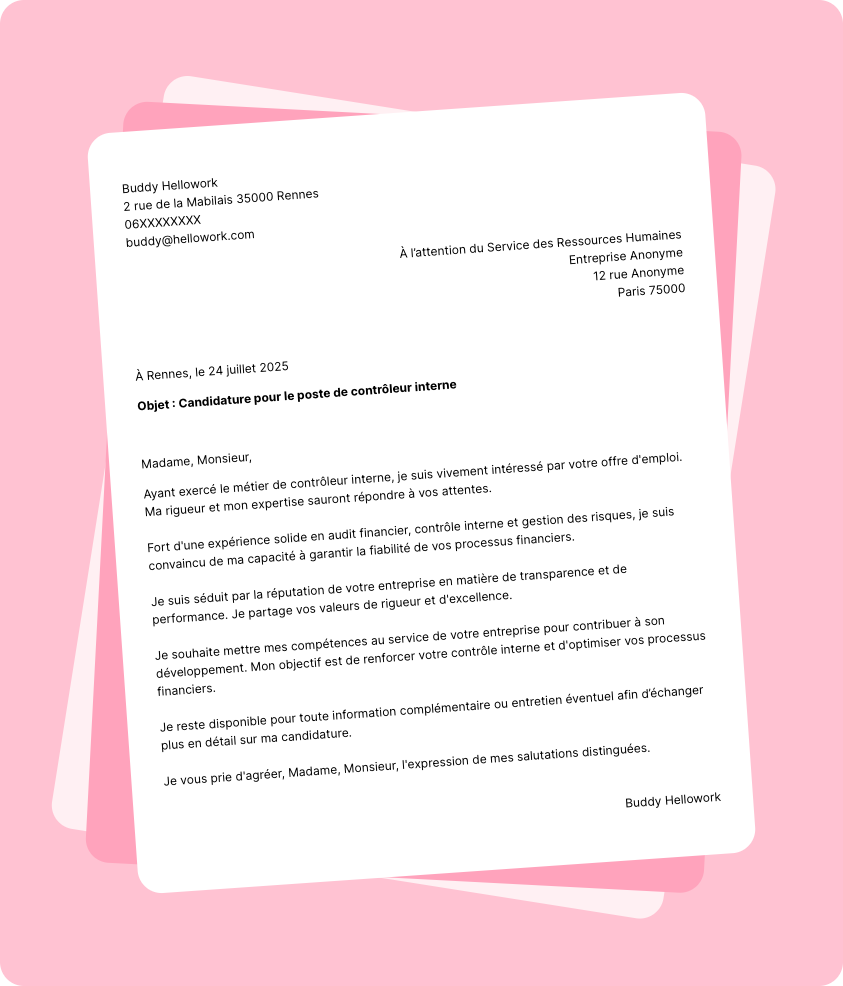 Exemple lettre de motivation Contrôleur interne