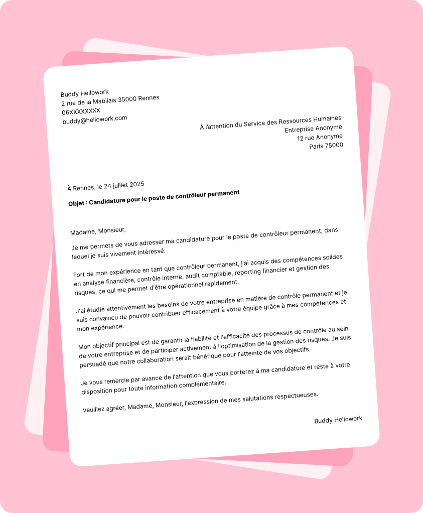 Exemple lettre de motivation Contrôleur permanent