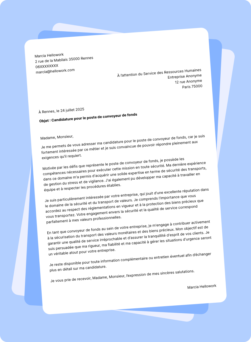 Exemple lettre de motivation Convoyeur de fonds