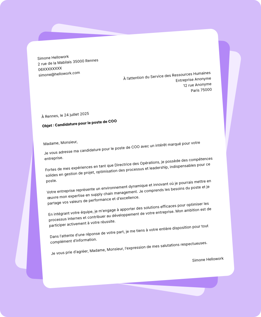 Exemple lettre de motivation COO