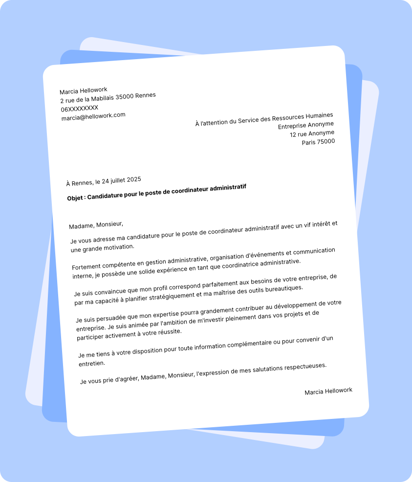 Modèle lettre de motivation Coordinateur administratif Exemple lettre de motivation Coordinateur administratif