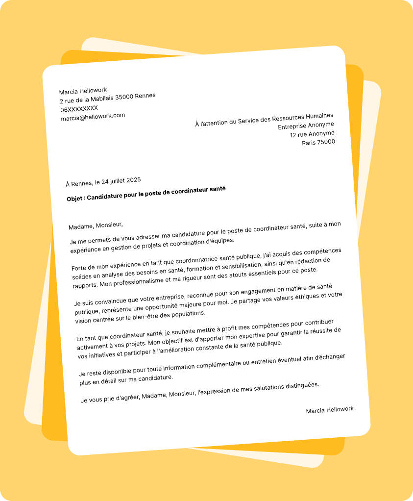 Exemple lettre de motivation Coordinateur santé