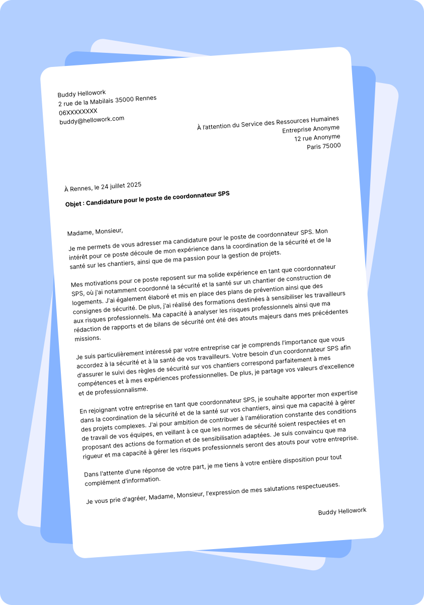 Modèle lettre de motivation Coordonnateur SPS Exemple lettre de motivation Coordonnateur SPS