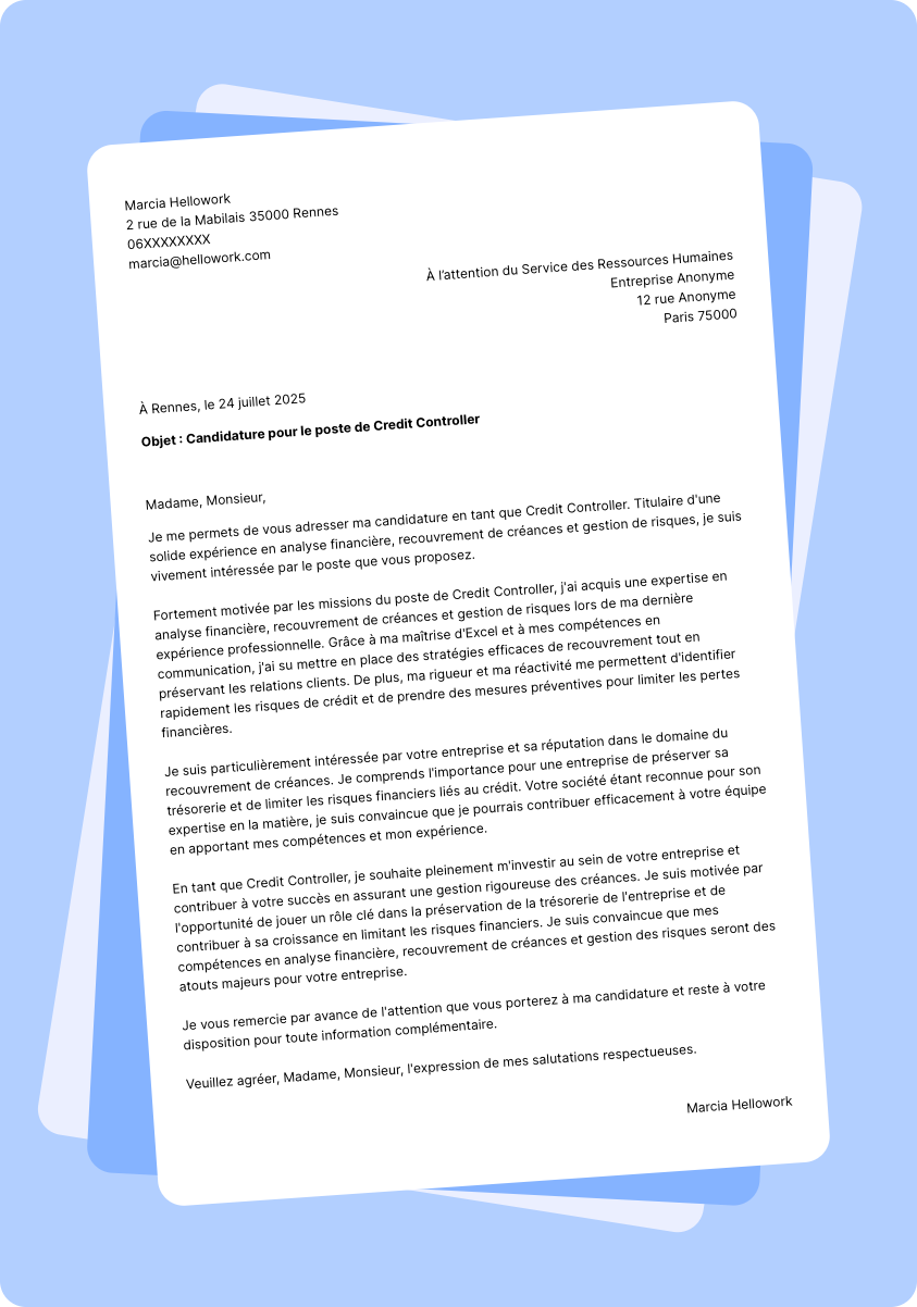 Exemple lettre de motivation Credit controller