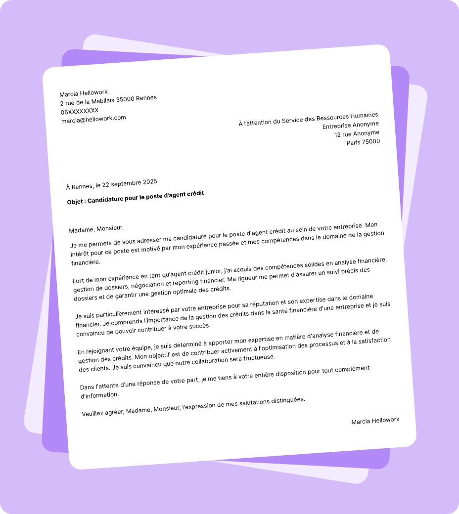Exemple lettre de motivation Agent crédit
