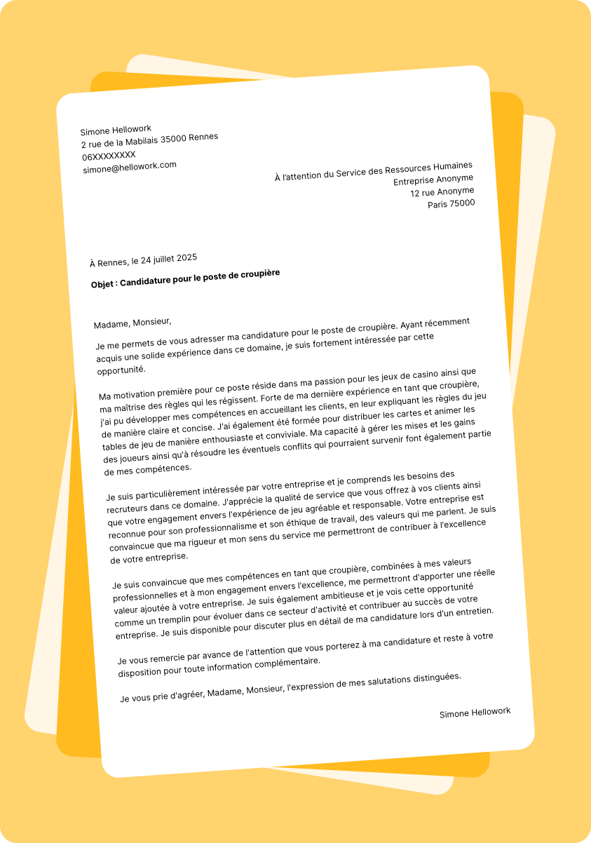 Modèle lettre de motivation Croupier Exemple lettre de motivation Croupier