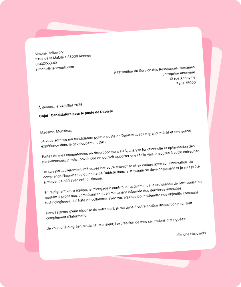 Exemple lettre de motivation Dabiste
