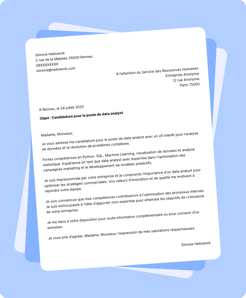 Exemple lettre de motivation Data analyst