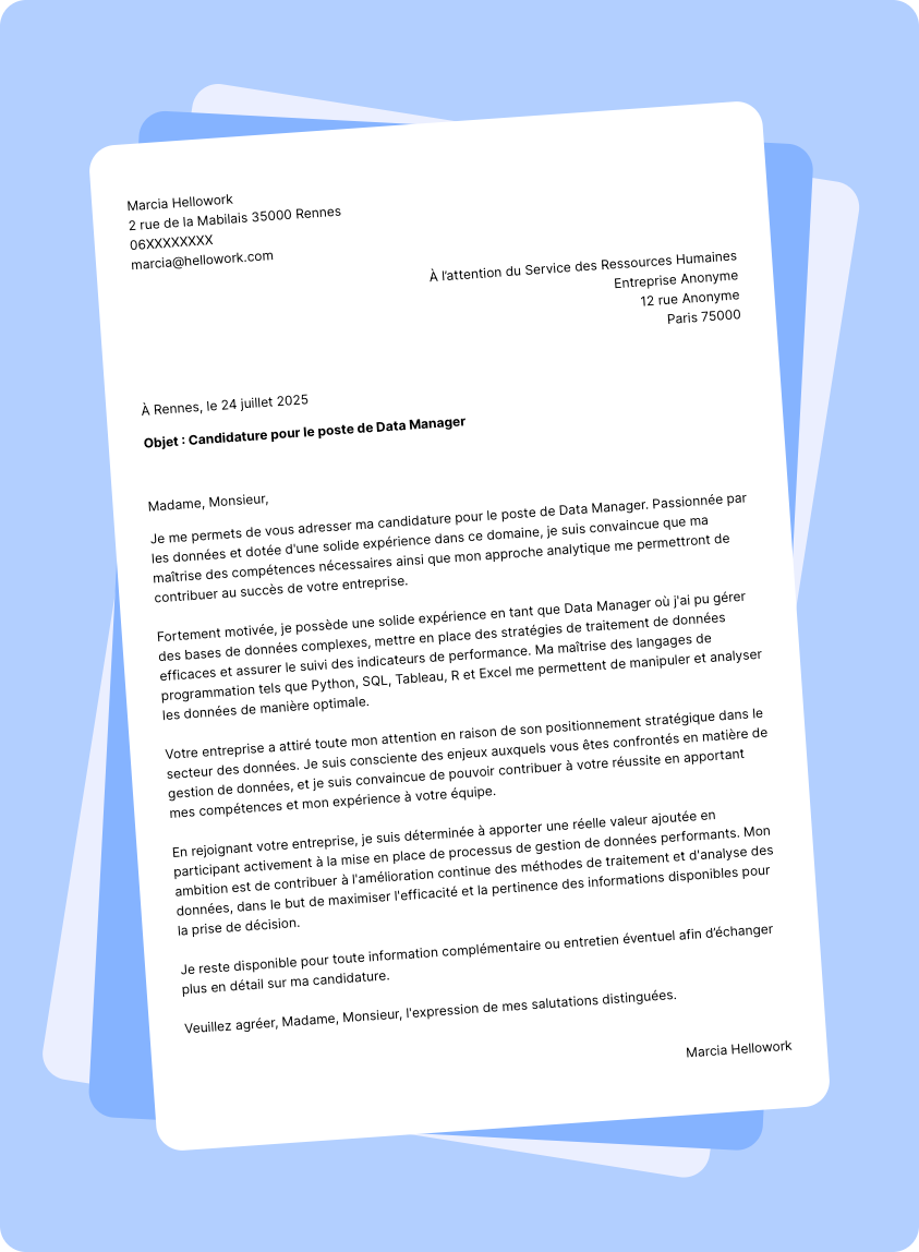 Exemple lettre de motivation Data manager