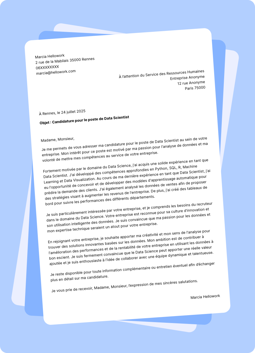 Modèle lettre de motivation Data scientist Exemple lettre de motivation Data scientist