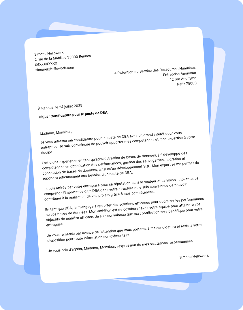 Exemple lettre de motivation DBA