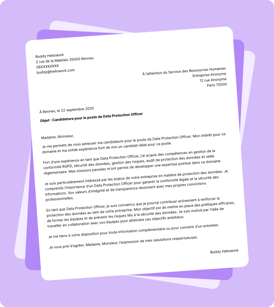 Exemple lettre de motivation Data Protection Officer