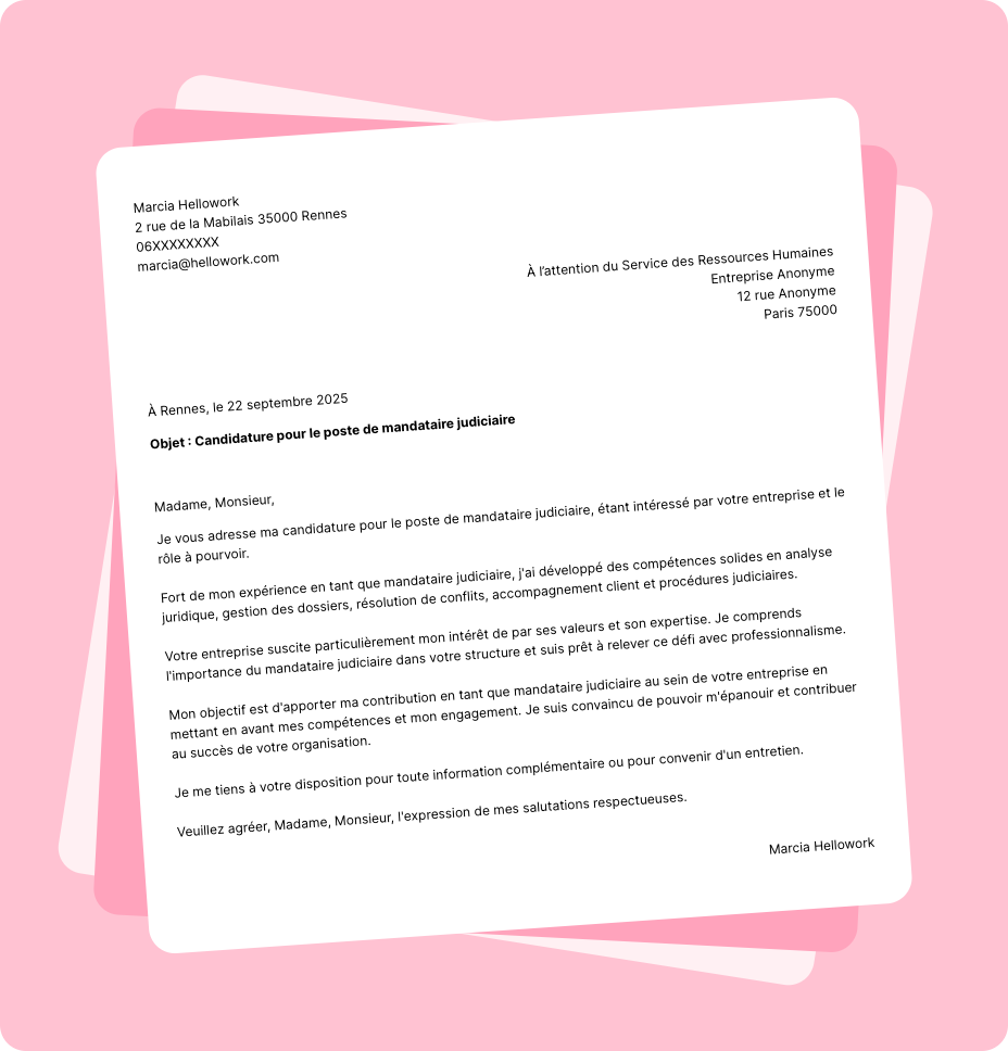Exemple lettre de motivation Mandataire judiciaire