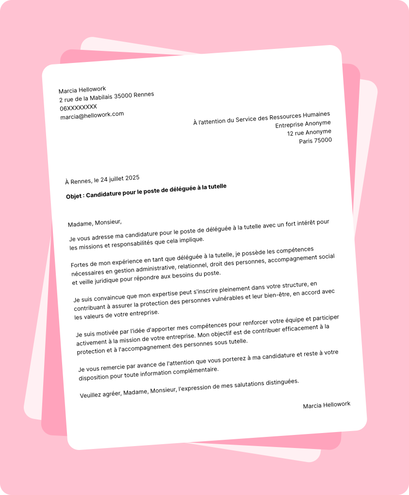 Exemple lettre de motivation Délégué à la tutelle