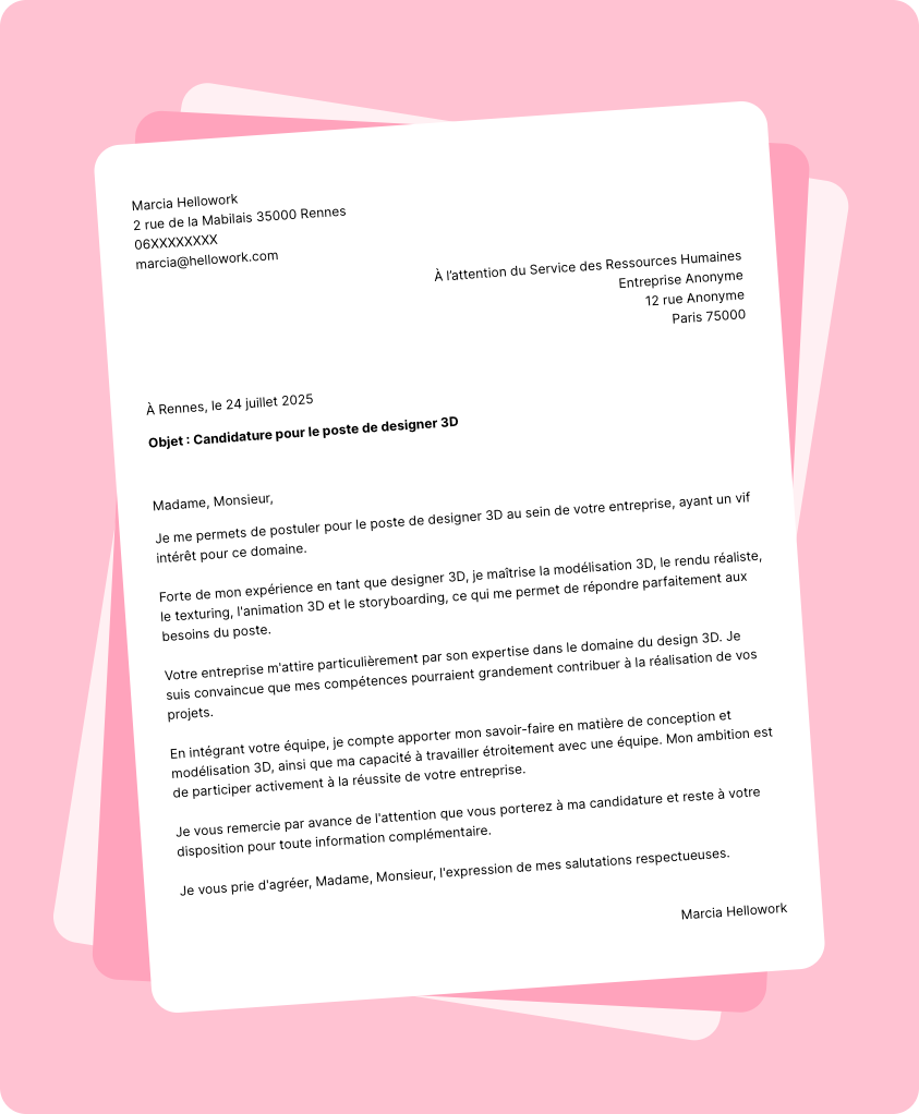 Modèle lettre de motivation Designer 3d Exemple lettre de motivation Designer 3d
