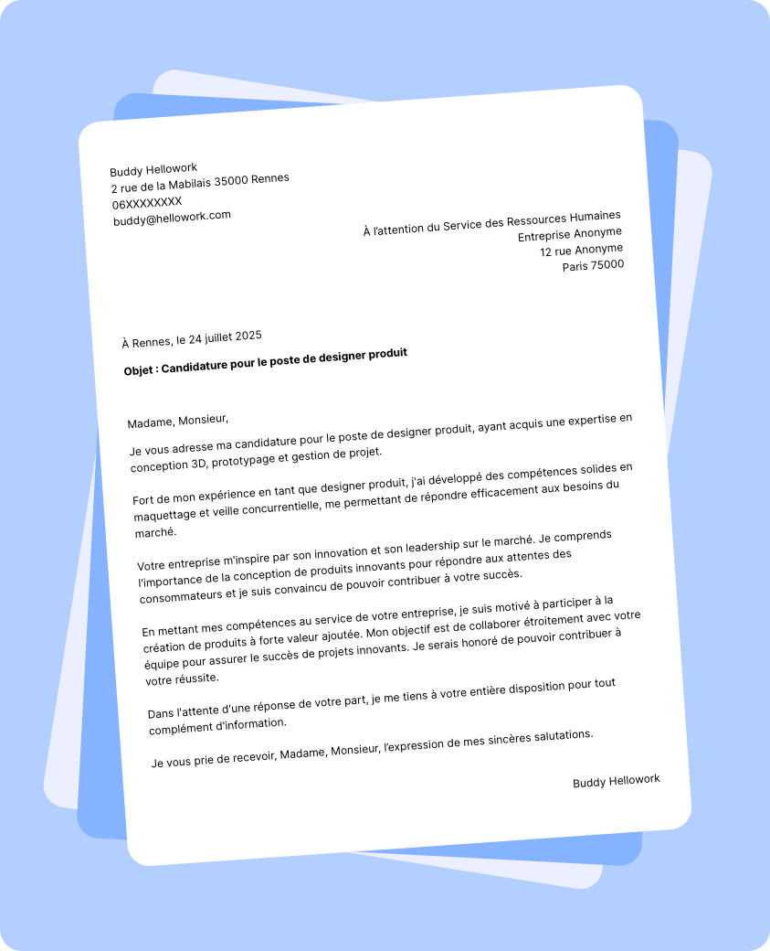 Exemple lettre de motivation Designer produit