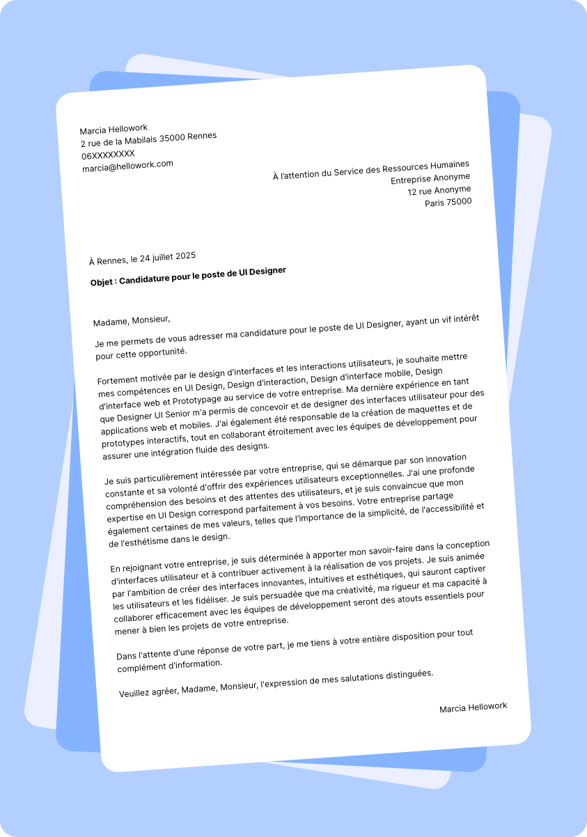 Modèle lettre de motivation UI designer Exemple lettre de motivation UI designer