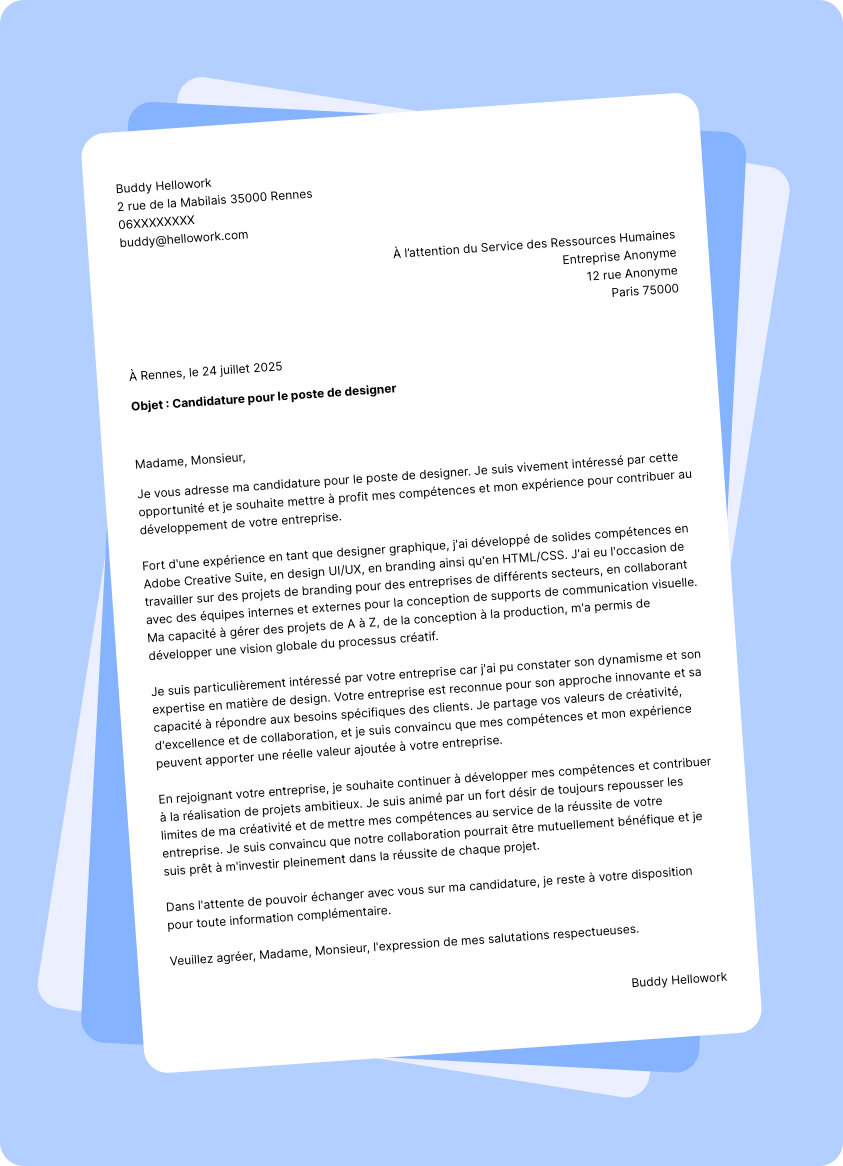 Modèle lettre de motivation Designer Exemple lettre de motivation Designer